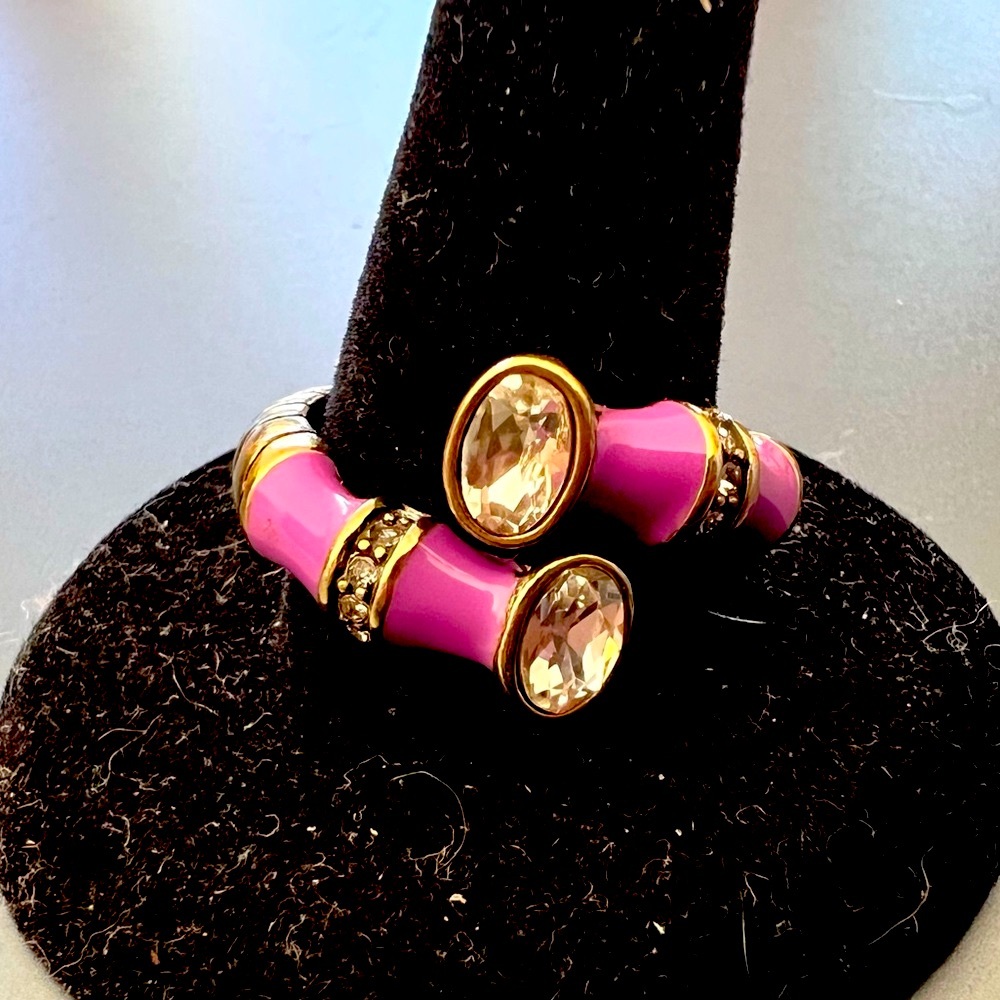 NIB Heidi Daus Ring “Bamboozled” Amethyst Enamel Color Clear Crystals Size 9